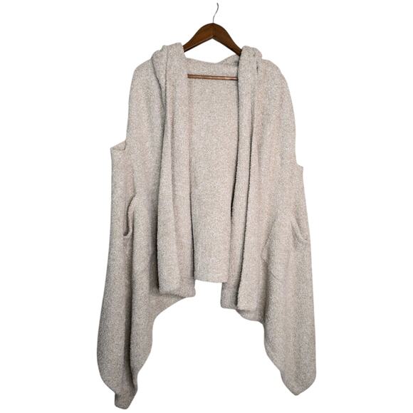 Soft Surroundings Ardelle Wrap One Size Marled Beige Teddy Poncho Pockets Cozy - Picture 1 of 8